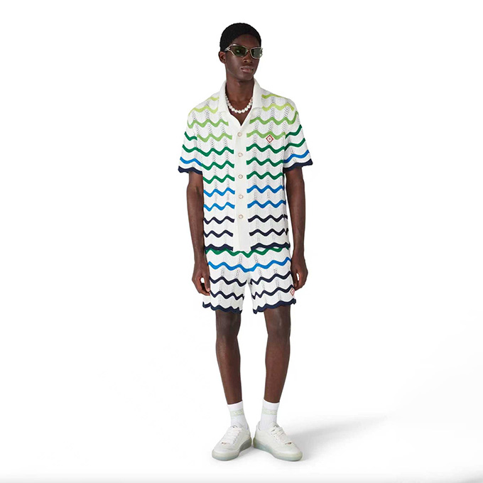 casablanca wavy stripe crochet knit short-sleeve shirt & shorts